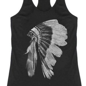 Women's Black Native Indian Headdress Racer Back T